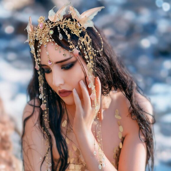 Renaissance Butterfly Elf Fairy Crown - Fairy Headband with Pink Butterfly Wings - Picture 3 of 8